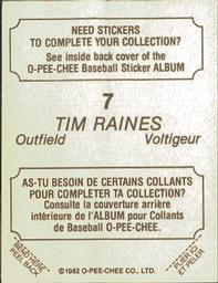1982 O-Pee-Chee Stickers #7 Tim Raines Back