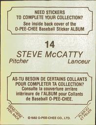 1982 O-Pee-Chee Stickers #14 Steve McCatty Back