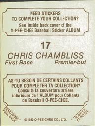 1982 O-Pee-Chee Stickers #17 Chris Chambliss Back