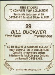 1982 O-Pee-Chee Stickers #29 Bill Buckner Back