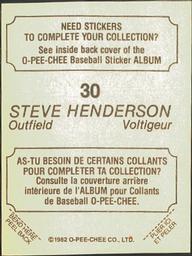 1982 O-Pee-Chee Stickers #30 Steve Henderson Back