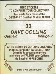 1982 O-Pee-Chee Stickers #33 Dave Collins Back