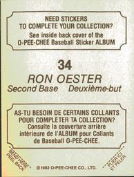 1982 O-Pee-Chee Stickers #34 Ron Oester Back