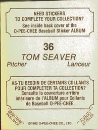 1982 O-Pee-Chee Stickers #36 Tom Seaver Back