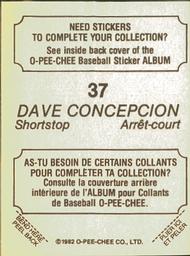 1982 O-Pee-Chee Stickers #37 Dave Concepcion Back