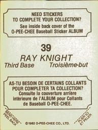 1982 O-Pee-Chee Stickers #39 Ray Knight Back