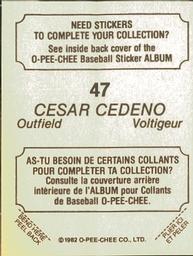 1982 O-Pee-Chee Stickers #47 Cesar Cedeno Back