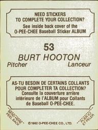 1982 O-Pee-Chee Stickers #53 Burt Hooton Back