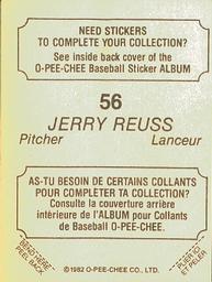 1982 O-Pee-Chee Stickers #56 Jerry Reuss Back