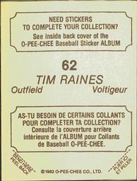 1982 O-Pee-Chee Stickers #62 Tim Raines Back