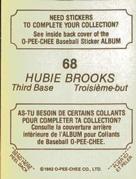 1982 O-Pee-Chee Stickers #68 Hubie Brooks Back