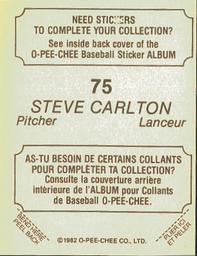 1982 O-Pee-Chee Stickers #75 Steve Carlton Back