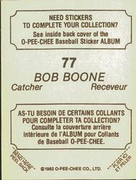 1982 O-Pee-Chee Stickers #77 Bob Boone Back