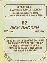 1982 O-Pee-Chee Stickers #82 Rick Rhoden Back