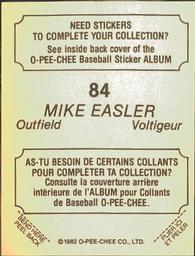 1982 O-Pee-Chee Stickers #84 Mike Easler Back