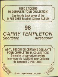 1982 O-Pee-Chee Stickers #96 Garry Templeton Back