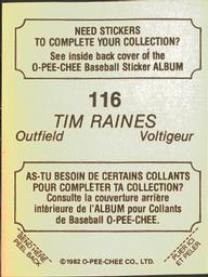 1982 O-Pee-Chee Stickers #116 Tim Raines Back