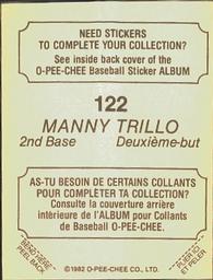 1982 O-Pee-Chee Stickers #122 Manny Trillo Back