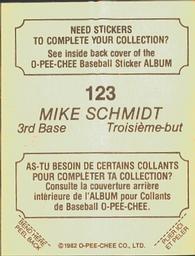 1982 O-Pee-Chee Stickers #123 Mike Schmidt Back