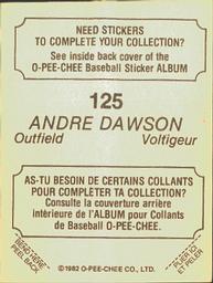 1982 O-Pee-Chee Stickers #125 Andre Dawson Back