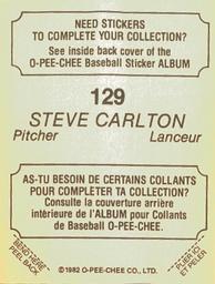 1982 O-Pee-Chee Stickers #129 Steve Carlton Back