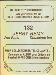 1982 O-Pee-Chee Stickers #132 Jerry Remy Back