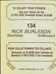 1982 O-Pee-Chee Stickers #134 Rick Burleson Back