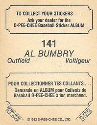 1982 O-Pee-Chee Stickers #141 Al Bumbry Back