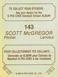 1982 O-Pee-Chee Stickers #143 Scott McGregor Back