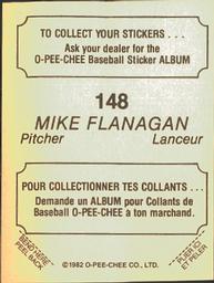 1982 O-Pee-Chee Stickers #148 Mike Flanagan Back
