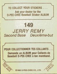1982 O-Pee-Chee Stickers #149 Jerry Remy Back