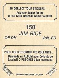 1982 O-Pee-Chee Stickers #150 Jim Rice Back