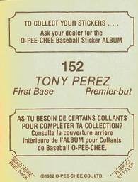 1982 O-Pee-Chee Stickers #152 Tony Perez Back