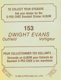 1982 O-Pee-Chee Stickers #153 Dwight Evans Back