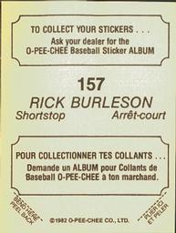 1982 O-Pee-Chee Stickers #157 Rick Burleson Back