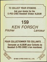 1982 O-Pee-Chee Stickers #159 Ken Forsch Back