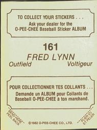 1982 O-Pee-Chee Stickers #161 Fred Lynn Back