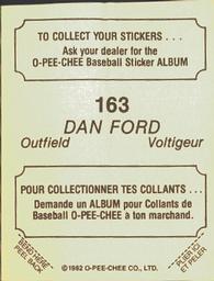 1982 O-Pee-Chee Stickers #163 Dan Ford Back