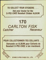 1982 O-Pee-Chee Stickers #170 Carlton Fisk Back