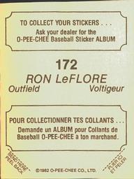 1982 O-Pee-Chee Stickers #172 Ron LeFlore Back