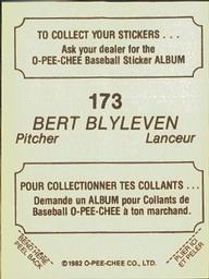 1982 O-Pee-Chee Stickers #173 Bert Blyleven Back