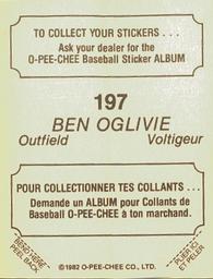 1982 O-Pee-Chee Stickers #197 Ben Oglivie Back