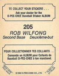 1982 O-Pee-Chee Stickers #205 Rob Wilfong Back