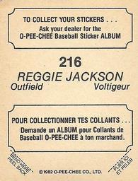 1982 O-Pee-Chee Stickers #216 Reggie Jackson Back