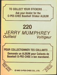1982 O-Pee-Chee Stickers #220 Jerry Mumphrey Back