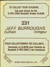 1982 O-Pee-Chee Stickers #231 Jeff Burroughs Back
