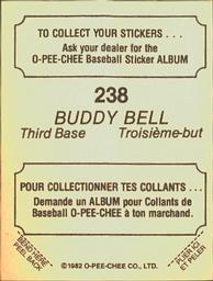 1982 O-Pee-Chee Stickers #238 Buddy Bell Back