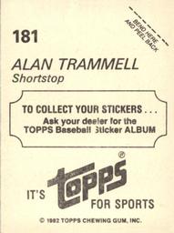 1982 Topps Stickers #181 Alan Trammell Back