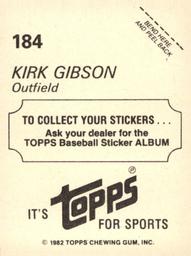 1982 Topps Stickers #184 Kirk Gibson Back