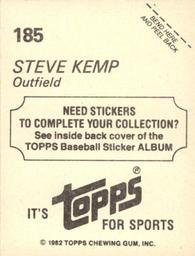 1982 Topps Stickers #185 Steve Kemp Back